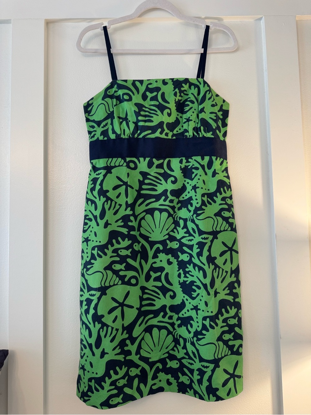 Vineyard Vines Green & Navy Spaghetti Strap Sea Life Nautical Fitted Dress Sz 6